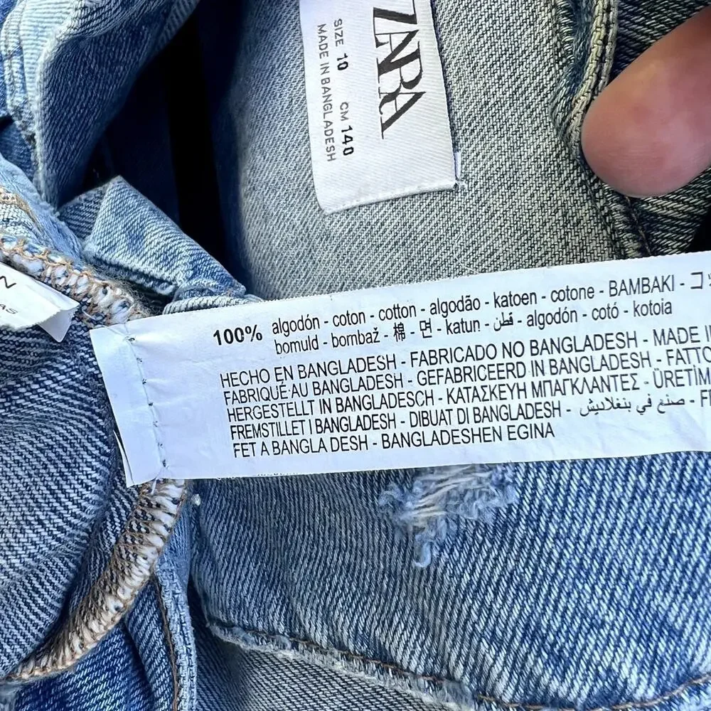 Kids Zara Denim Jacket Light Wash Distressed Button Front Size‎ 10 - Picture 6 of 6
